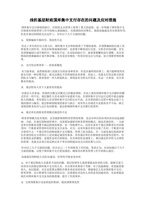 浅析基层财政国库集中支付存在的问题及应对措施
