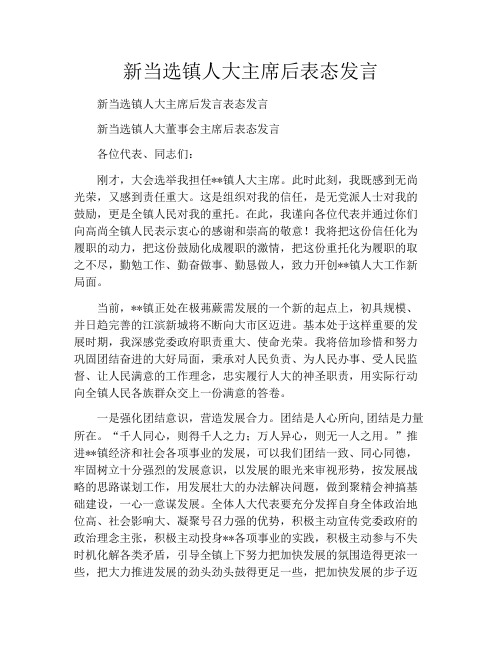 新当选镇人大主席后表态发言