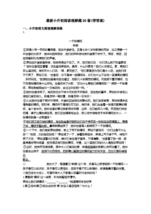小升初最新小升初阅读理解题20套(带答案)
