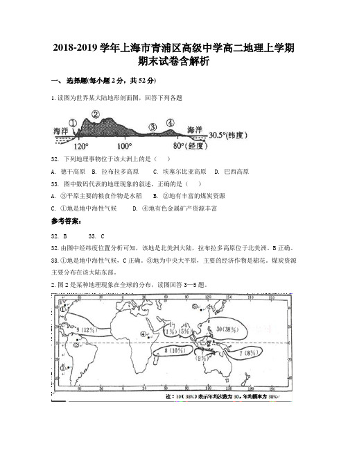 2018-2019学年上海市青浦区高级中学高二地理上学期期末试卷含解析