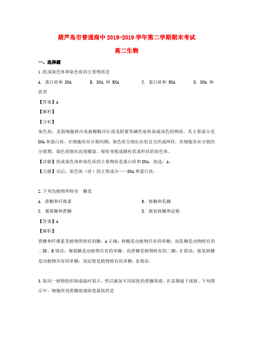 辽宁省葫芦岛市2018_2019学年高二生物下学期期末考试试题(含解析)