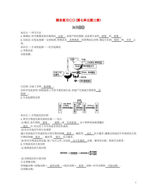 八年级生物下册 第七单元 第三章 生命起源和生物进化期末复习(三)(新版)新人教版