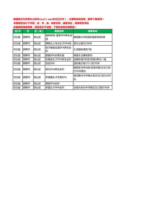 2020新版河北省邯郸市邯山区美容SPA工商企业公司商家名录名单黄页联系电话号码地址大全10家