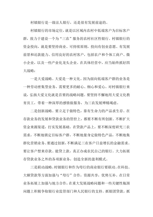 村镇银行将来的发展方向和前景