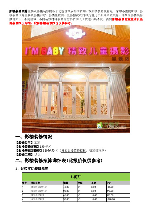 影楼装修预算(基础装修预算)