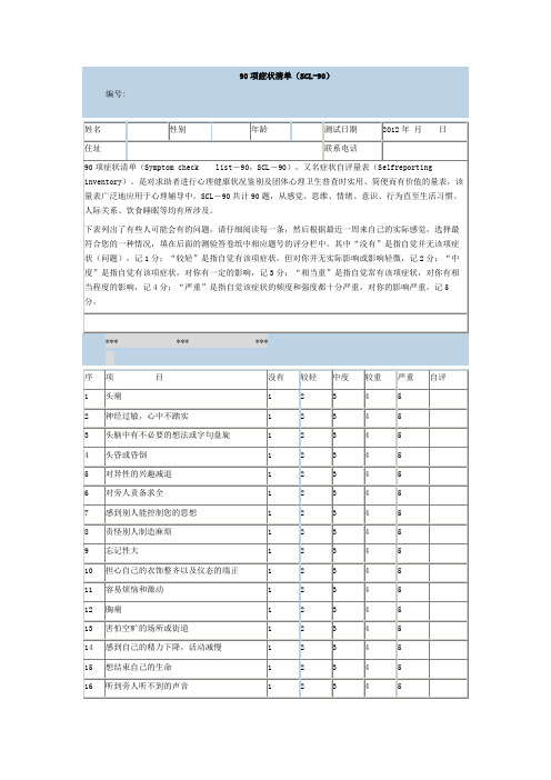 90项症状清单