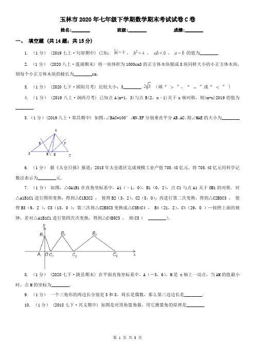 玉林市2020年七年级下学期数学期末考试试卷C卷