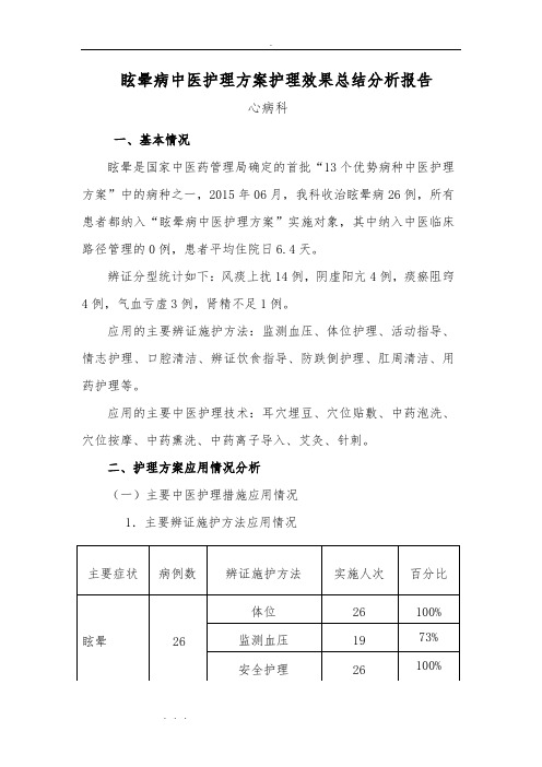 眩晕中医护理_方案实施总结分析报告