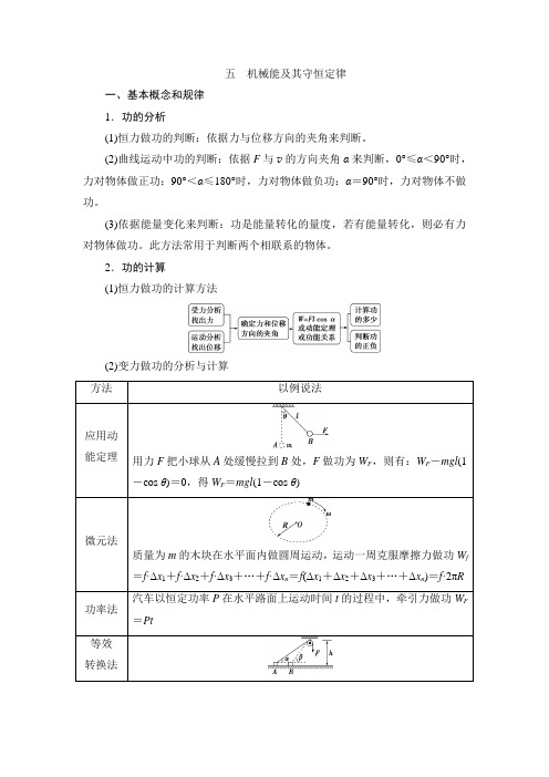 2022年高考物理一轮复习考点归纳机械能及其守恒定律