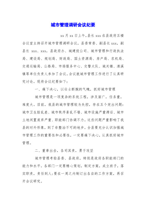 城市管理调研会议纪要