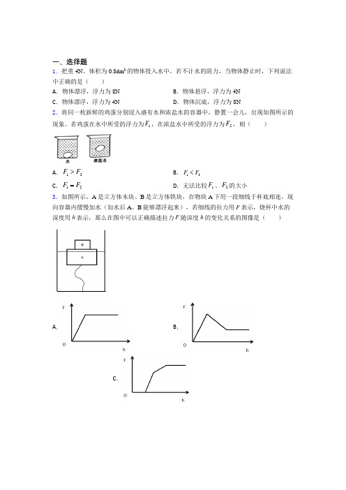 (压轴题)人教版初中八年级物理下册第十章《浮力》测试题(答案解析)(1)