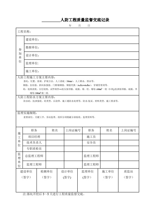 人防工程质量监督交底记录【模板范本】