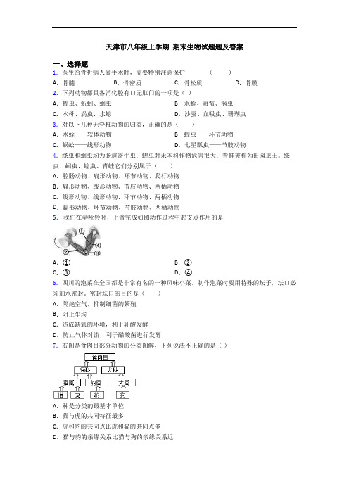天津市八年级上学期 期末生物试题题及答案
