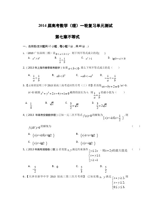 2014届高考数学(理)一轮复习单元测试(配最新高考+模拟)
