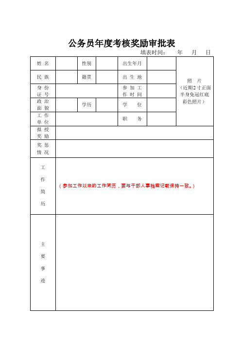 公务员年度考核奖励审批表