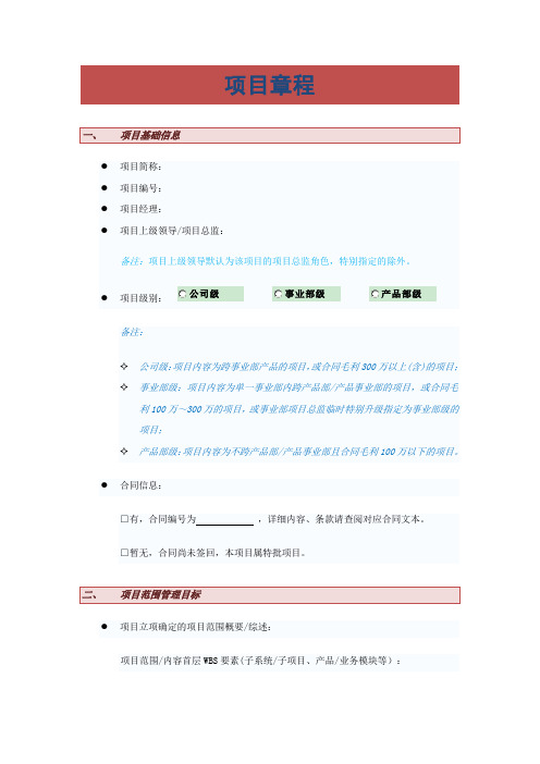 项目管理-PM××行××项目章程 精品