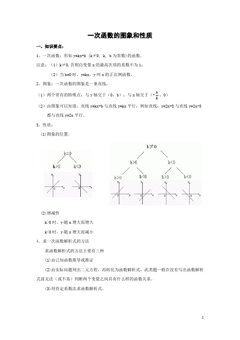 新人教版八年级下册一次函数的图象和性质知识点和典型例题讲解