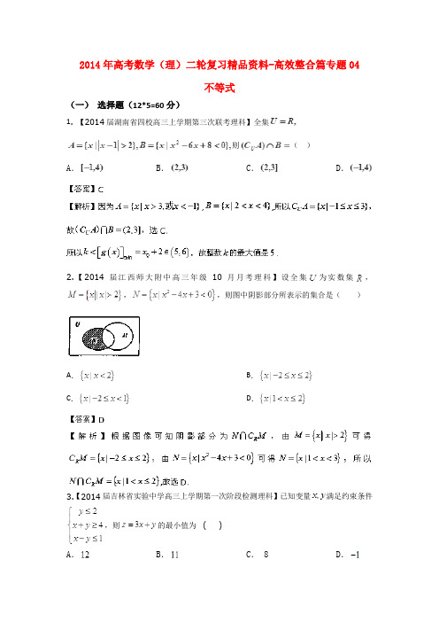 2014年高考数学理二轮复习精品资料-高效整合篇专题04
