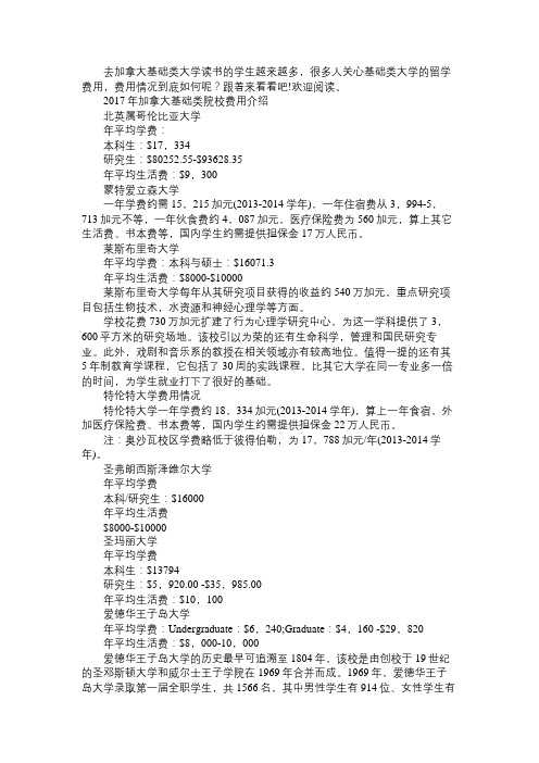 2017年加拿大基础类大学费用介绍