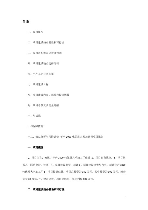 大米加工厂建设方案可行性计划