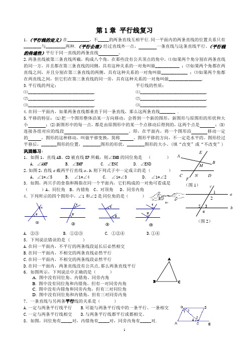 浙教版七年级下第一章 平行线练习(基础)