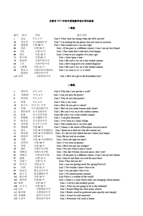 合肥市2013年初中英语教学设计评比结果_2