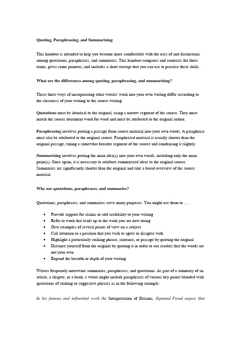 Quoting,paraphrasing, and summarizing