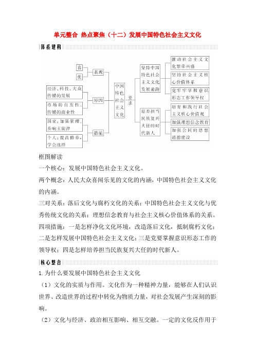 (浙江选考)2020版高考政治一轮复习讲义：文化生活单元整合热点聚焦(十二)发展中国特色社会主义文化讲义
