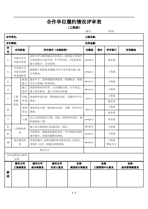 1合作单位履约情况评审表