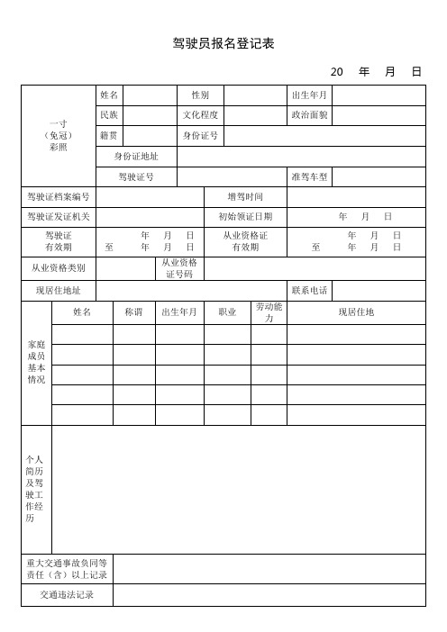 驾驶员报名表