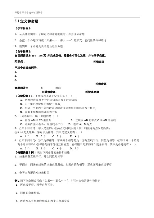 青岛版八年级数学上册5.1定义与命题
