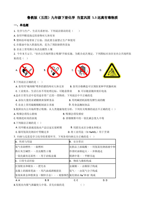 鲁教版(五四)九年级下册化学 当堂巩固 5.3远离有毒物质