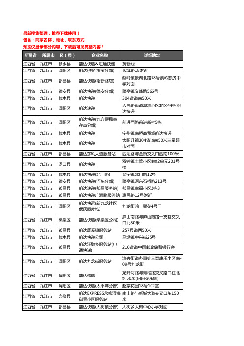 新版江西省九江市韵达快递企业公司商家户名录单联系方式地址大全64家