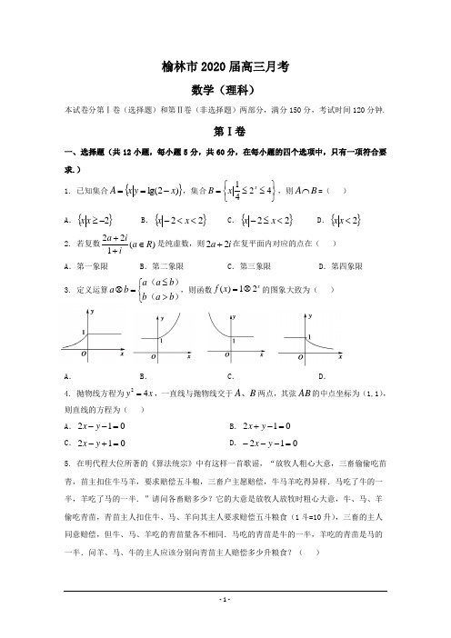 陕西省榆林市2020届高三月考(一)数学(理)试题 含答案