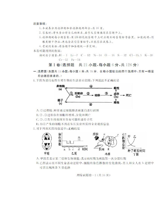 【普通版】江西省上饶市2015届高三第三次模拟考试+理综生物+清晰扫描版【附答案】