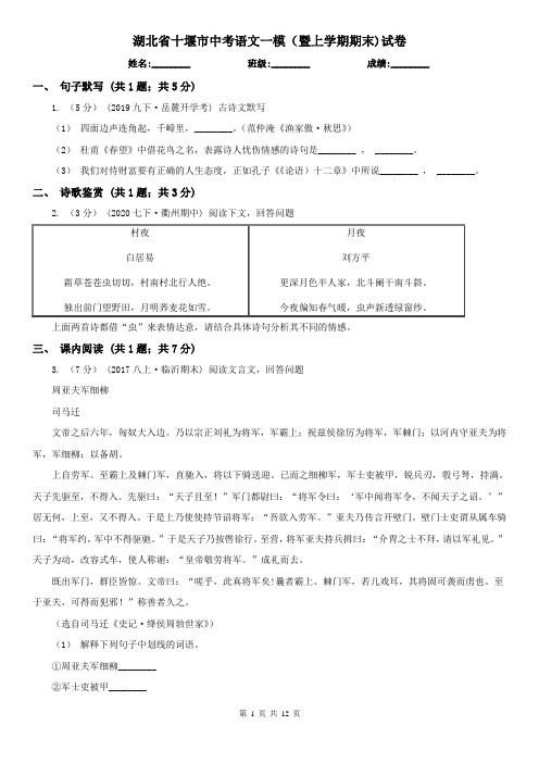 湖北省十堰市中考语文一模(暨上学期期末)试卷
