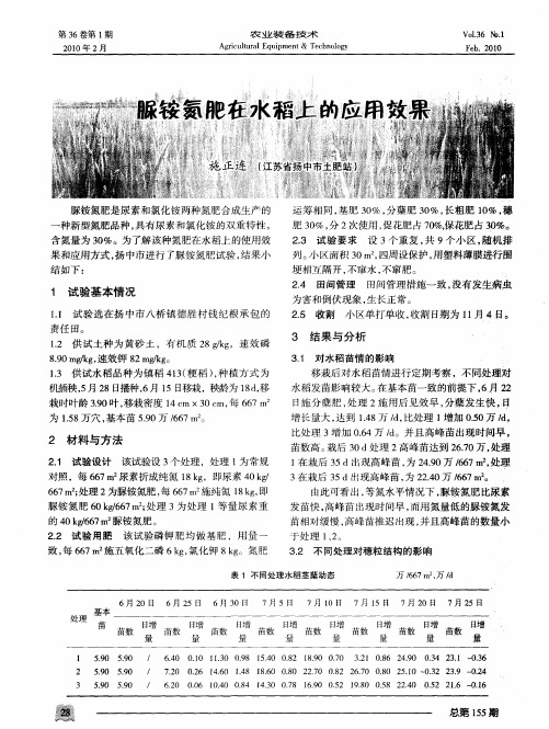 脲铵氮肥在水稻上的应用效果