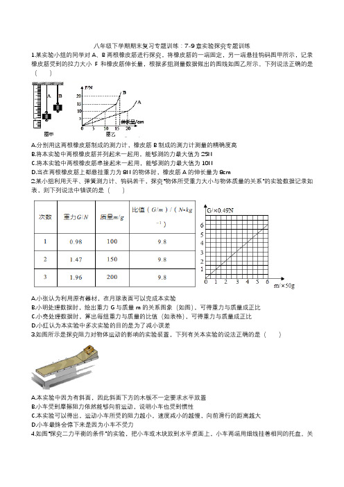2020人教版八年级下学期期末复习：7-9章实验探究专题训练