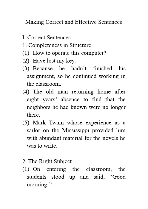 Making Correct and Effective Sentences