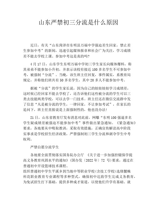 初中资料山东严禁初三分流是什么原因