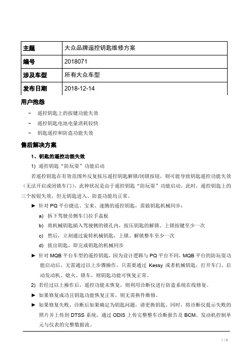 TPI2018071-大众品牌遥控钥匙维修指导