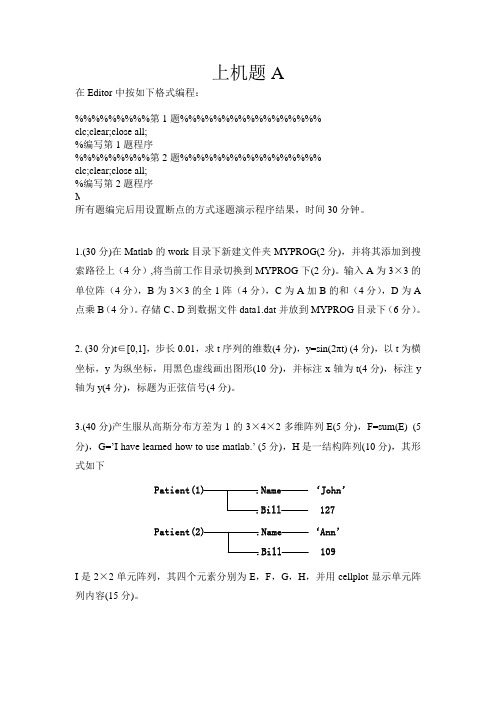MATLAB语言考试上机题A(2012)