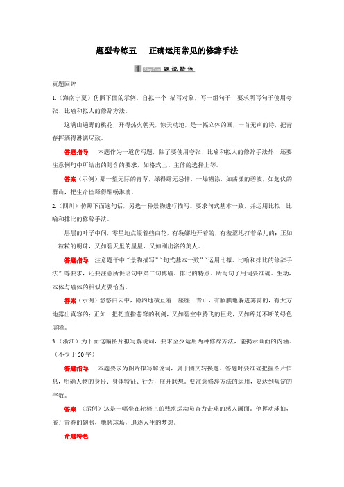 高考语文二轮专题(语言文字运用)题型专练五 正确运用常见的修辞手法