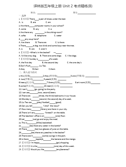 译林版英语五年级上册 Unit 2考点精练(B)及答案