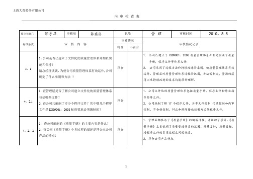 内审检查表【范本模板】