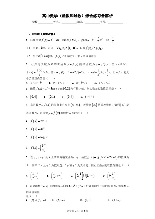高中数学(函数和导数)综合练习含解析.doc