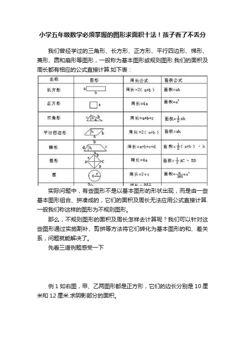 小学五年级数学必须掌握的图形求面积十法！孩子看了不丢分