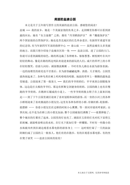 美丽的盐渎公园_五年级写景作文