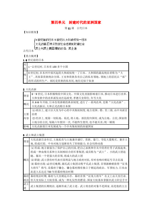 《精品》九年级历史上册四单元封建时代的亚洲国家11课古代日本新人教版9