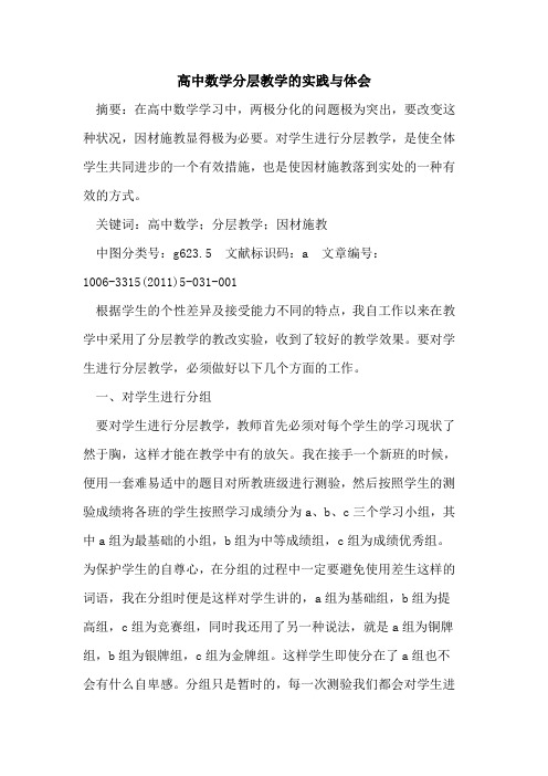 高中数学分层教学实践与体会论文